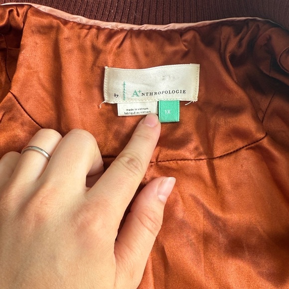 Anthropologie Plaid Teddy Bomber Jacket Sz 1X Rust Brown Fuzzy Zip Up Plush Coat - Picture 3 of 13